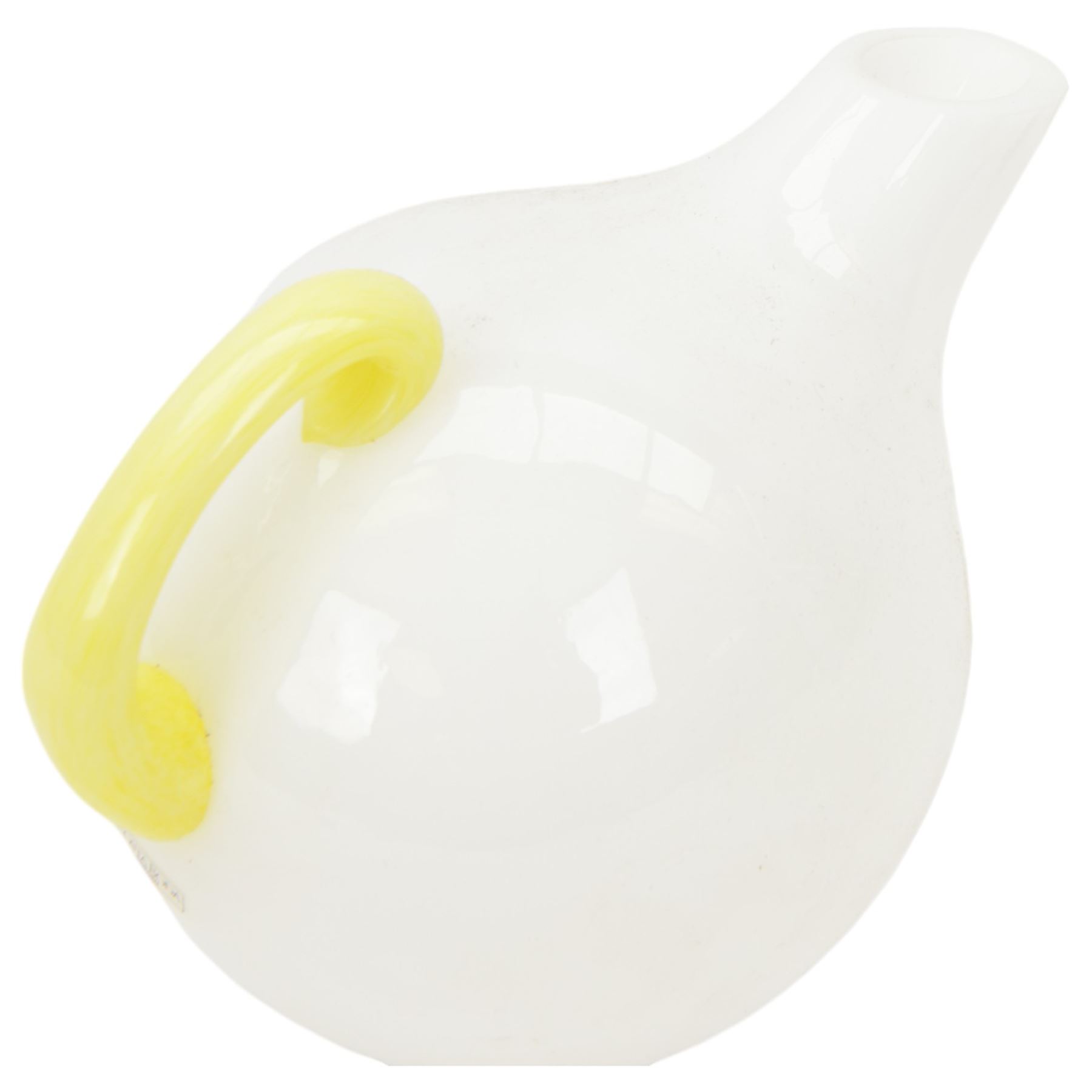 Monica Backstrom for Kosta Boda, milk glass decanter with yellow handle, H18cm