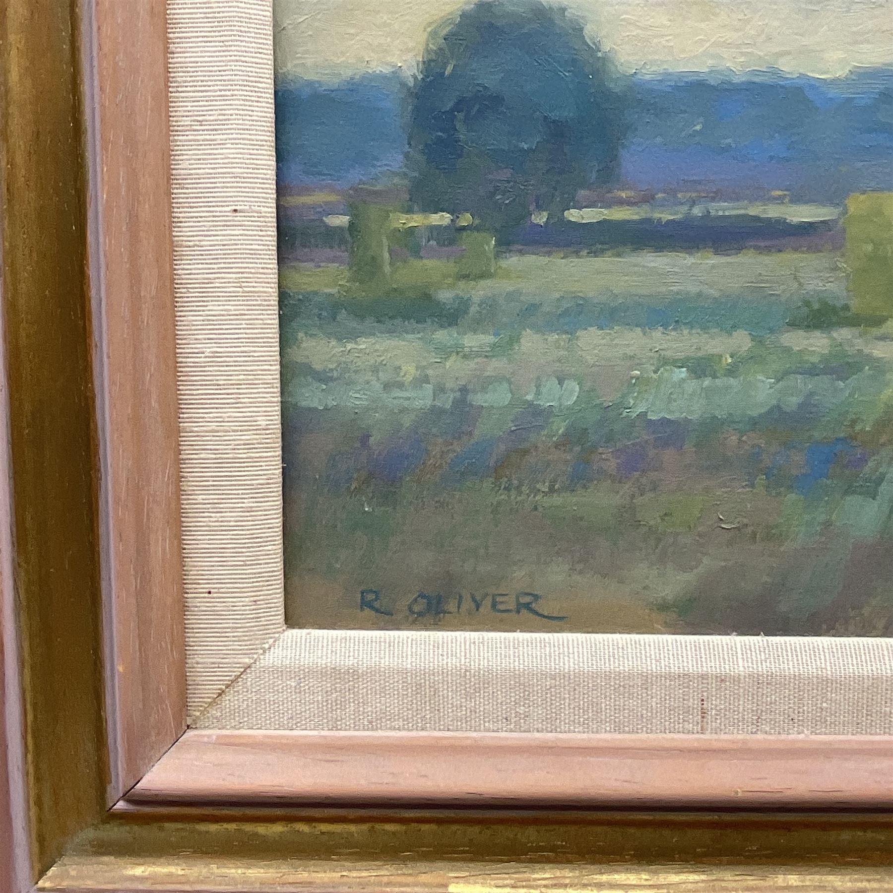 Raymond Oliver (British 1933-): 'Wolds Harvest', oil on board signed, titled and dated 1989 on label verso 29cm x 30cm 