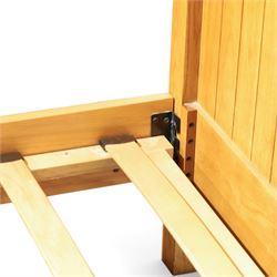 Oak double bed, tongue and groove head and footboard, square supports