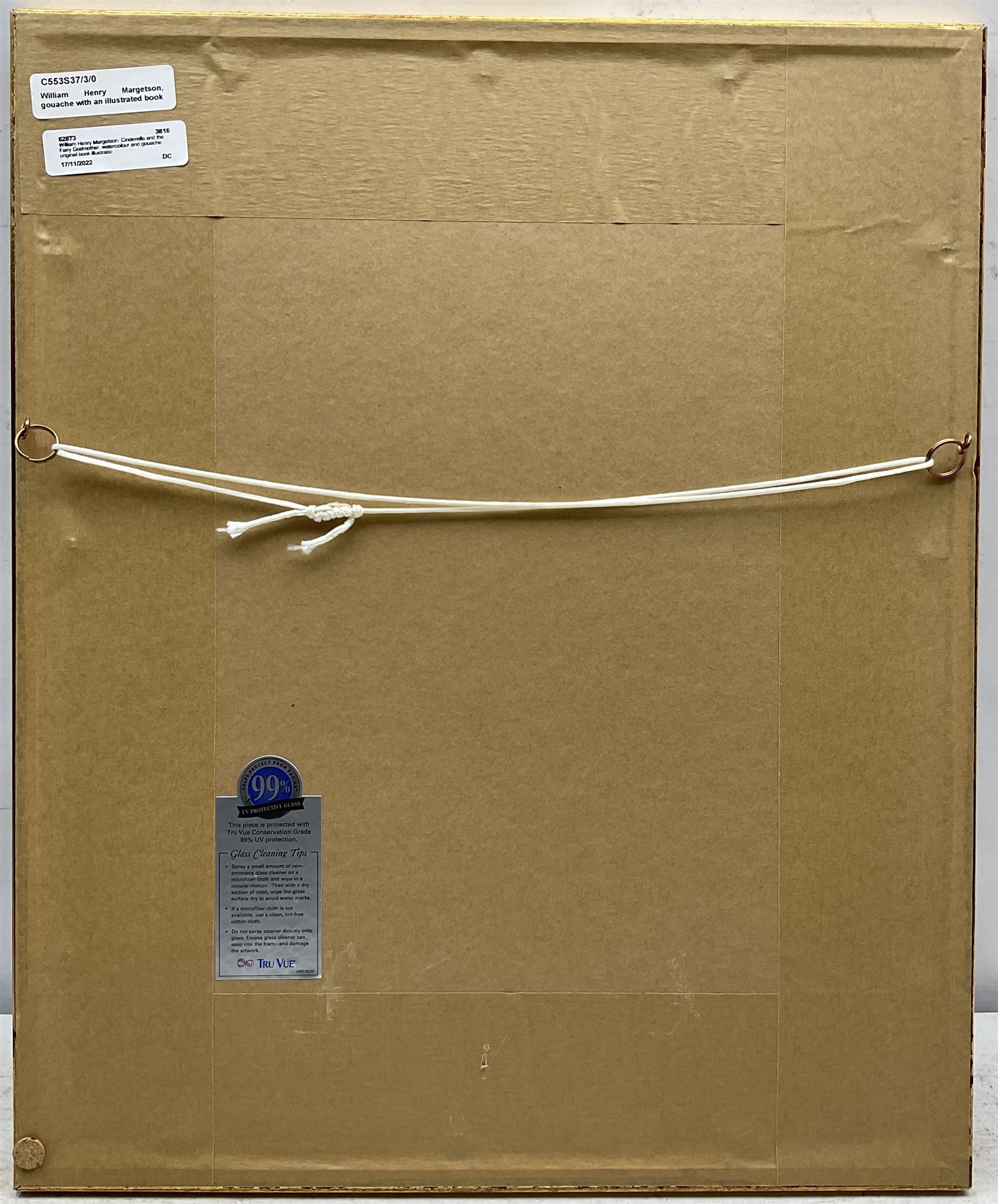 William Henry Margetson (British 1861-1940): Cinderella and the Fairy Godmother, original watercolour and gouache book illustration signed 29cm x 22cm, together with 'Stories from Grimm' illustrated Edwardian book pub. Thomas Nelson and Sons (2)