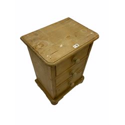 Small pine three drawer pedestal chest