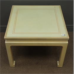  Ivory finish coffee table with pale rose detailing, square supports, W61cm, H46cm, D61cm  