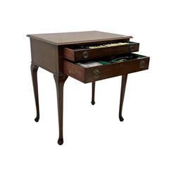 Walker & Hall - Edwardian mahogany canteen, rectangular top with moulded edges, two drawers enclosing silver plated cutlery, raised on cabriole supports 