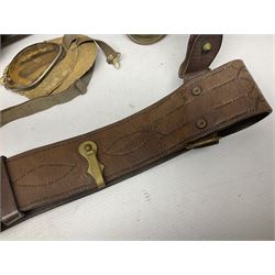 British Army Sam Brown leather belt with Turkish markings; New Zealand Land Forces officer's commission certificate dated 1919; WWII small pair of trench art brass helmet shaped scuttles; and other items