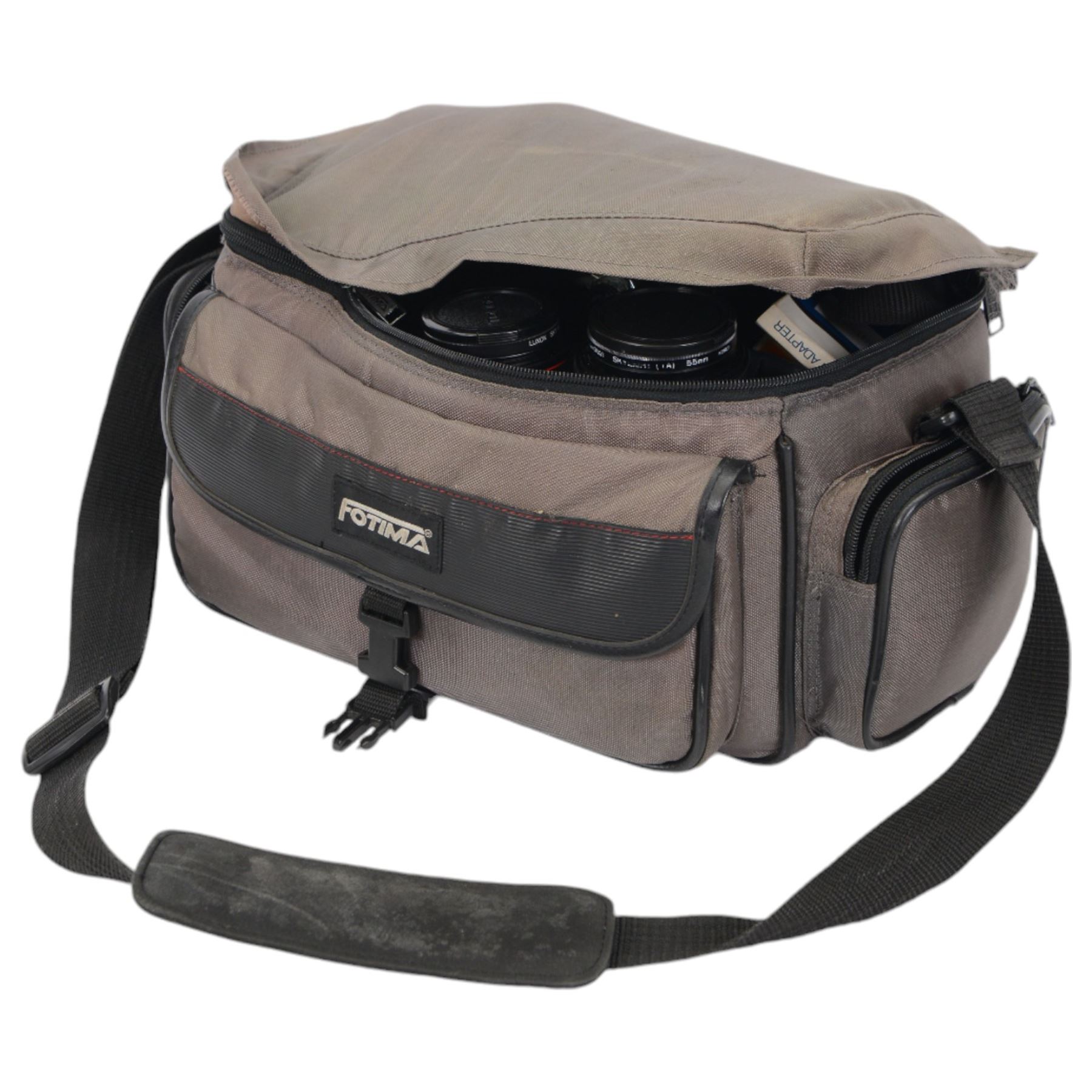 Olympus OM10 camera body serial no. 2279129, together with an Olympus OM-System S Zuiko Auto-Zoom 35-70mm 1:4 lens serial no. 283352, a Paragon 1:5.6 f=300mm 62 lens serial no. 12053, Hoya HMC Tele-Auto f-135mm 1:2.8 52 lens serial no. 638199, Tokina SD 70-210mm 1:4-5.6 52 serial no. 8844630, Olympus OM winder 2, Colly miniature/spy camera and other accessories in a Fotima carry case