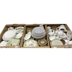 Collection of tea and dinnerwares, to include Poole teapot, cups and saucers, Denby Daybreak pattern, Royal Doulton Strasbourg pattern, Coalport, Royal Crown Derby etc in three boxes 