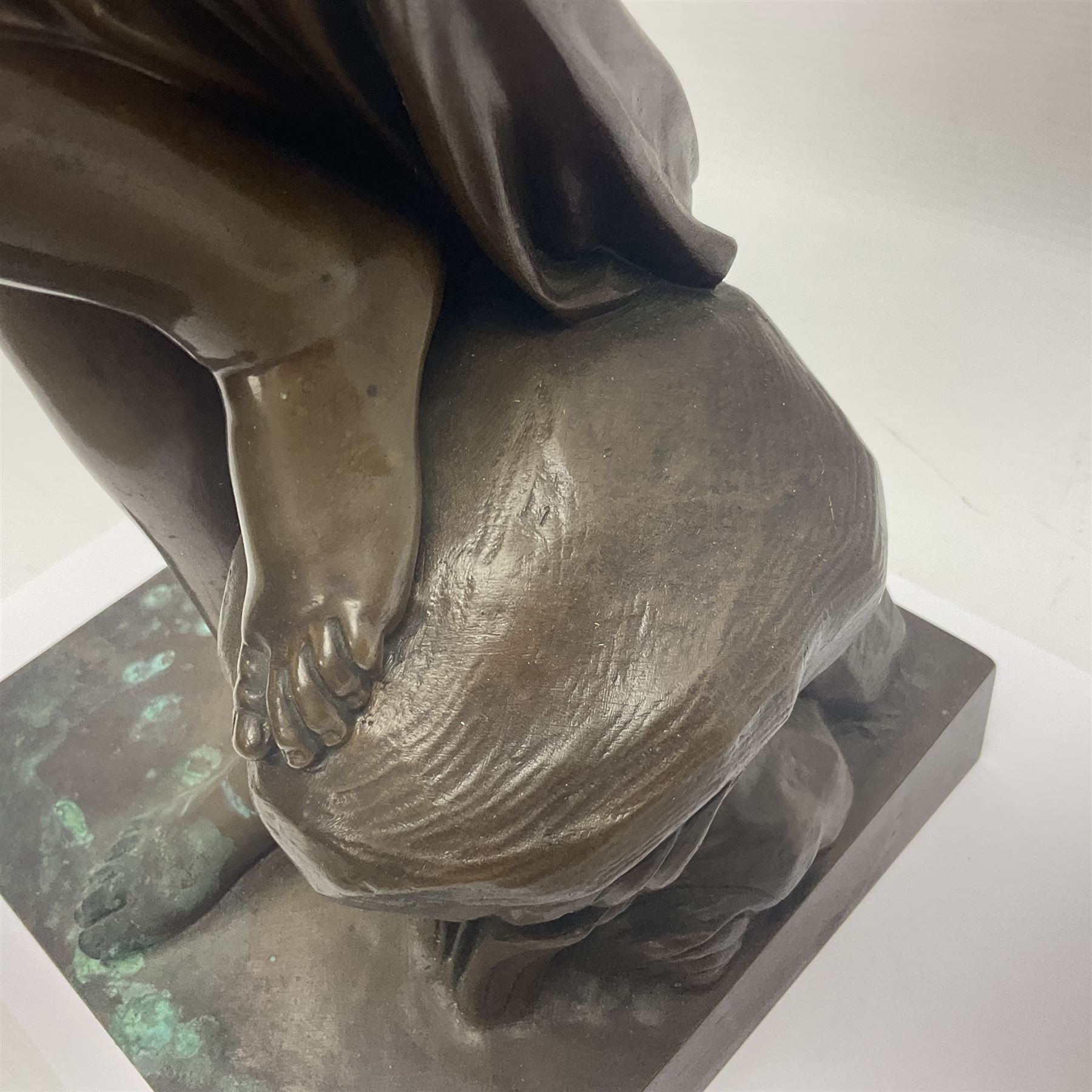 After Christopher Gabriel Allegrain (1710-1795),  Venus au bain, bronze, upon square plinth, Impressed F Barbedienne Fondeur, the base impressed C G Allegrain Fecit 1767, and bearing Barbedienne foundry seal, overall H51cm