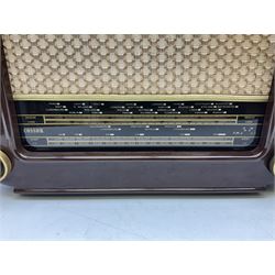 1950s Philips valve radio model B3G63A in brown Bakelite case, W42cm D21cm H30cm, together with 1950s Cossor Melody Maker model 524 radio and 1950s Grundig model 2041, tallest H35.5cm