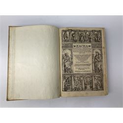 Zacha Riae Episcopi Chrysopolita Ni, Uiri Suo Tempore Celeberrimi, In Unu Ex Quatuor Fiue De Concordia Evangelistarum, Libri Quatuor, Iam Nunc Primu Typis Excusi .... 1535 Eucharius Ceruicornus Excudebat. Title page with border of engraved figures. Later full vellum binding.