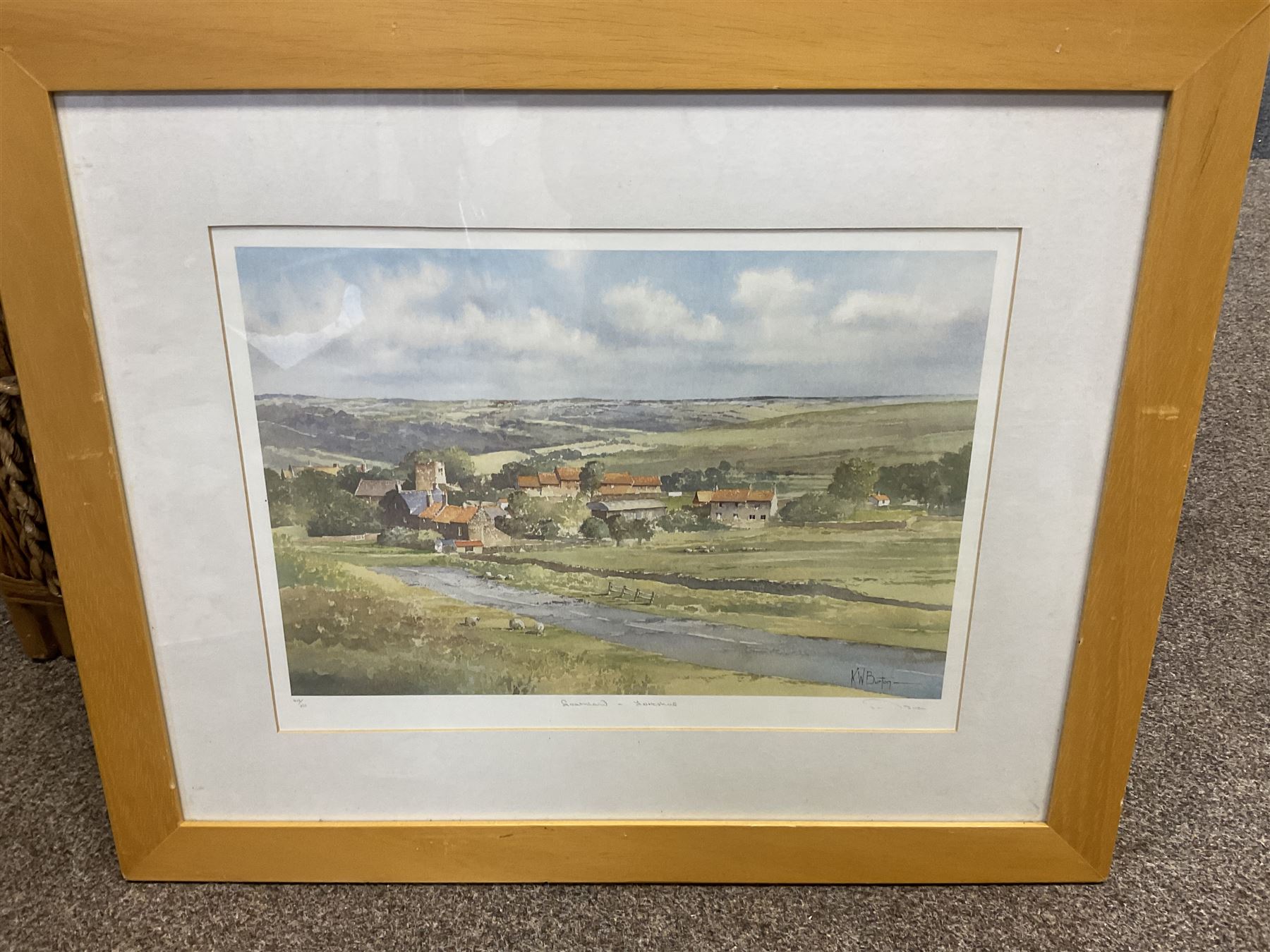 G A Townsend (British 20th century) 'The Trout Inn', watercolor signed and dated; M C W (British 20th century) The Wolds watercolor signed and dates, together with another watercolour and three landscape prints