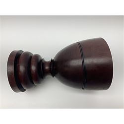 19th century large treen turned hardwood goblet, upon double knopped stem and circular foot, H23.5cm 