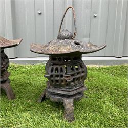 Three cast iron garden lanterns - THIS LOT IS TO BE COLLECTED BY APPOINTMENT FROM DUGGLEBY STORAGE, GREAT HILL, EASTFIELD, SCARBOROUGH, YO11 3TX