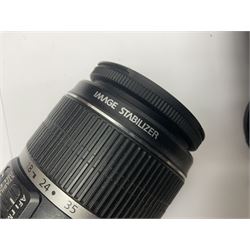 Cameras and accessories, to include Olympus OM101 Power Focus camera body, serial no 1076067, with 'Sigma AF Zoom 1:38, f=75 200mm' lens, serial no 2053714, Canon EOS 5000 camera body, serial no 1507812, with 'Canon Zoom EF 80-200mm, 1:4.5-5.6' lens, other cameras, by Miranda, Coronet and Ricoh and a collection of lenses, carry cases, etc 