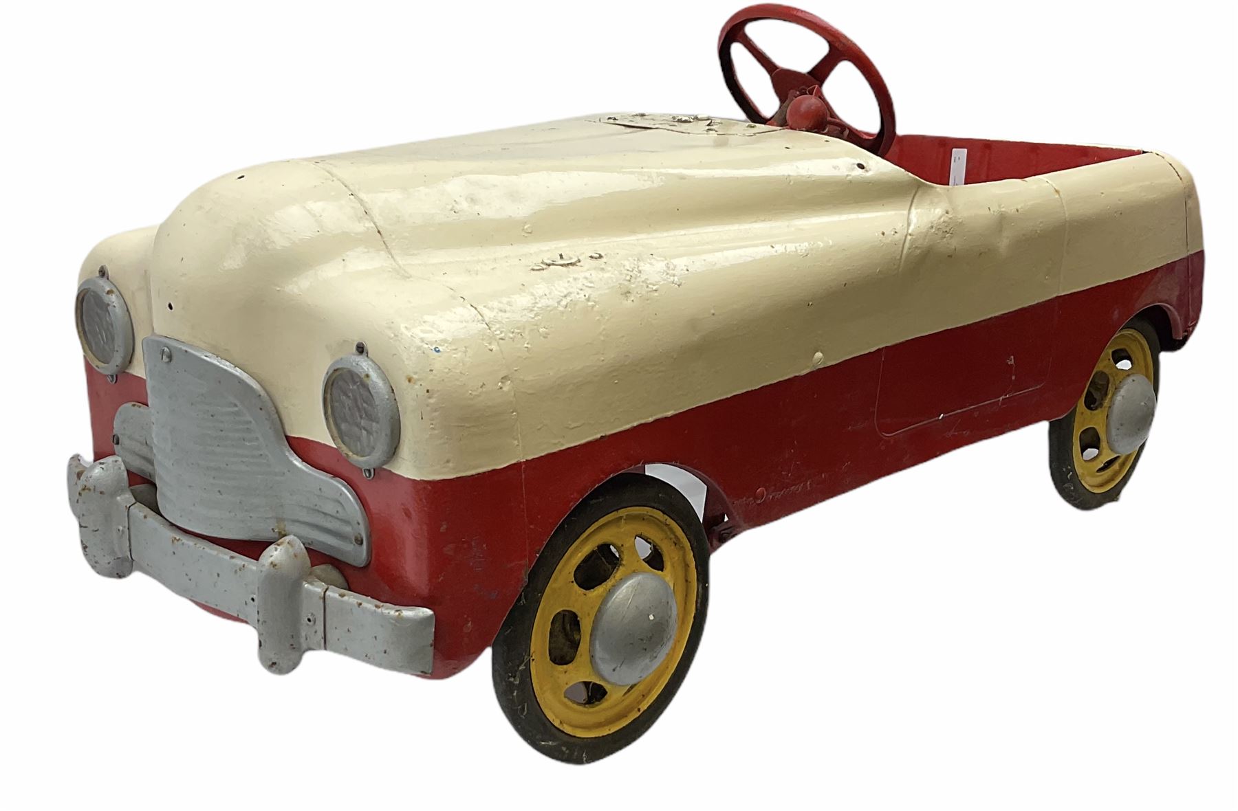 1950s child s tin plate pedal car possibly by Tri ang painted