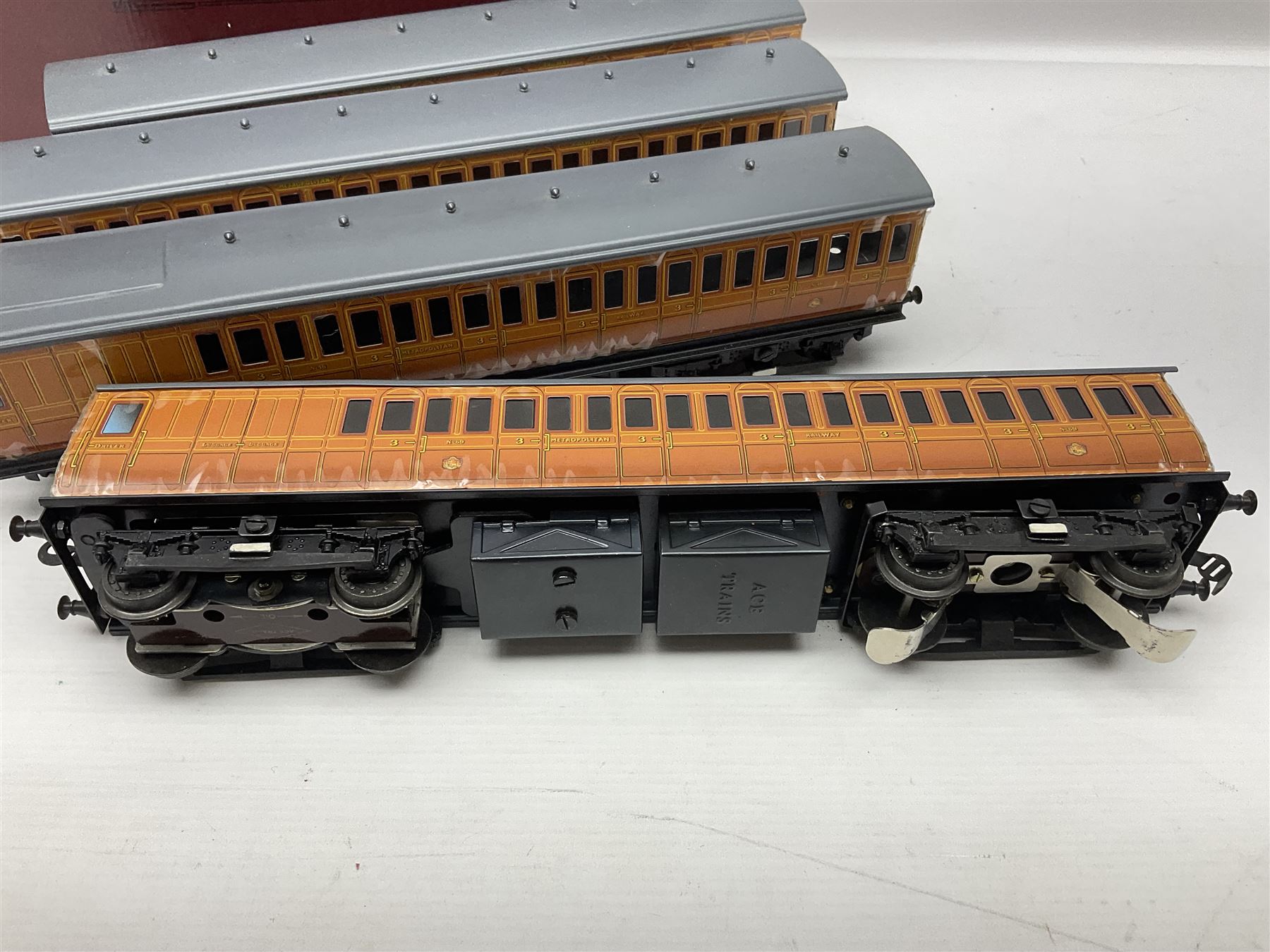 Ace Trains '0' gauge - EMU/MET four-car electric multiple unit with teak finish; boxed with instructions