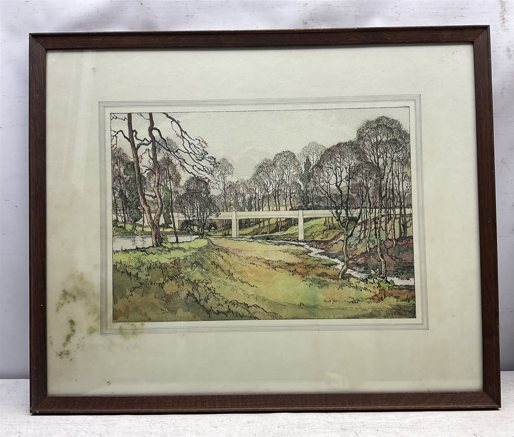 Kenneth Steel (British 1906-1970): Railway Bridge, watercolour and pencil signed 31cm x 45cm 