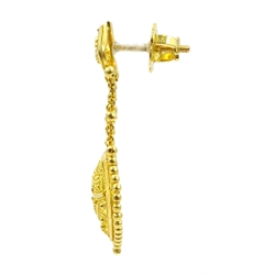  Pair of Asian 22ct gold filigree pendant screw back earrings, stamped 916 22KDM, approx 6.87gm  