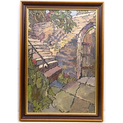  Entering the Garden, oil on board signed and dated '67 by Christopher John Assheton-Stones (British 1947-1999) 74cm x 49cm  