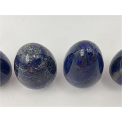 Collection of five Lapis lazuli specimen eggs, largest egg H7cm