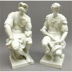  Pair of Naples blanc de chine figures of Roman Warriors, printed and impressed marks to base, H23cm   