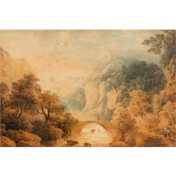 William Crouch (British fl.1817-1840): River Landscape with Distant Mountain and Lush Fore...