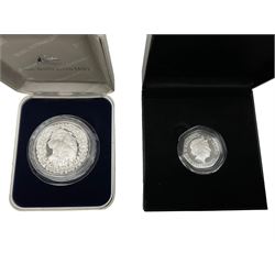 Queen Elizabeth II Australia 2002 fine silver five dollars coin, commemorating The Queen Mother 1900-2002, and Bailiwick of Jersey 2021 silver proof fifty pence coin, commemorating The Royal British Legion Centenary, both cased with certificates
