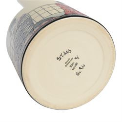 Dennis Chinaworks Geisha basket, designed by Sally Tuffin dated 2012 limited edition no. 9/10, of cylindrical form with handle, decorated with six geisha dressed in red, white and black kimonos, impressed and painted marks beneath, H23cm