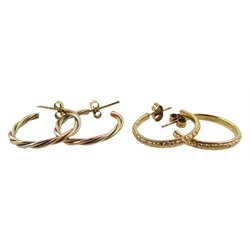 Two pairs of 9ct gold hoop earrings hallmarked, approx 6.8gm