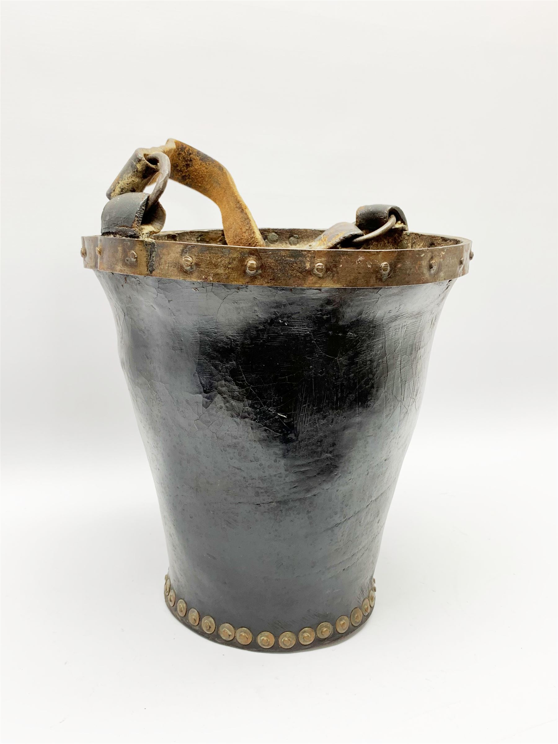 Victorian leather fire bucket with riveted detail and leather carry handle, not including handle H29cm D27.5cm