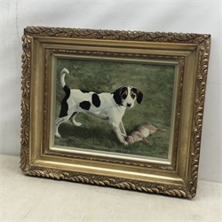 P A Newman (Late 20th century): Jack Russell Puppy with a Rabbit, oil on canvas board, signed 27cm x 36cm