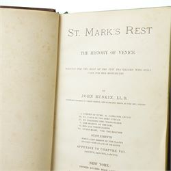 Ruskin, John - Four volumes bound as one 'St Marks Rest', 'The Poetry of Architecture', 'Giotto and his works in Padua' and 'The Element of Drawing' publishe by United States Book Company , marbled end papers bound in full tooled leather with silvered metal clasp