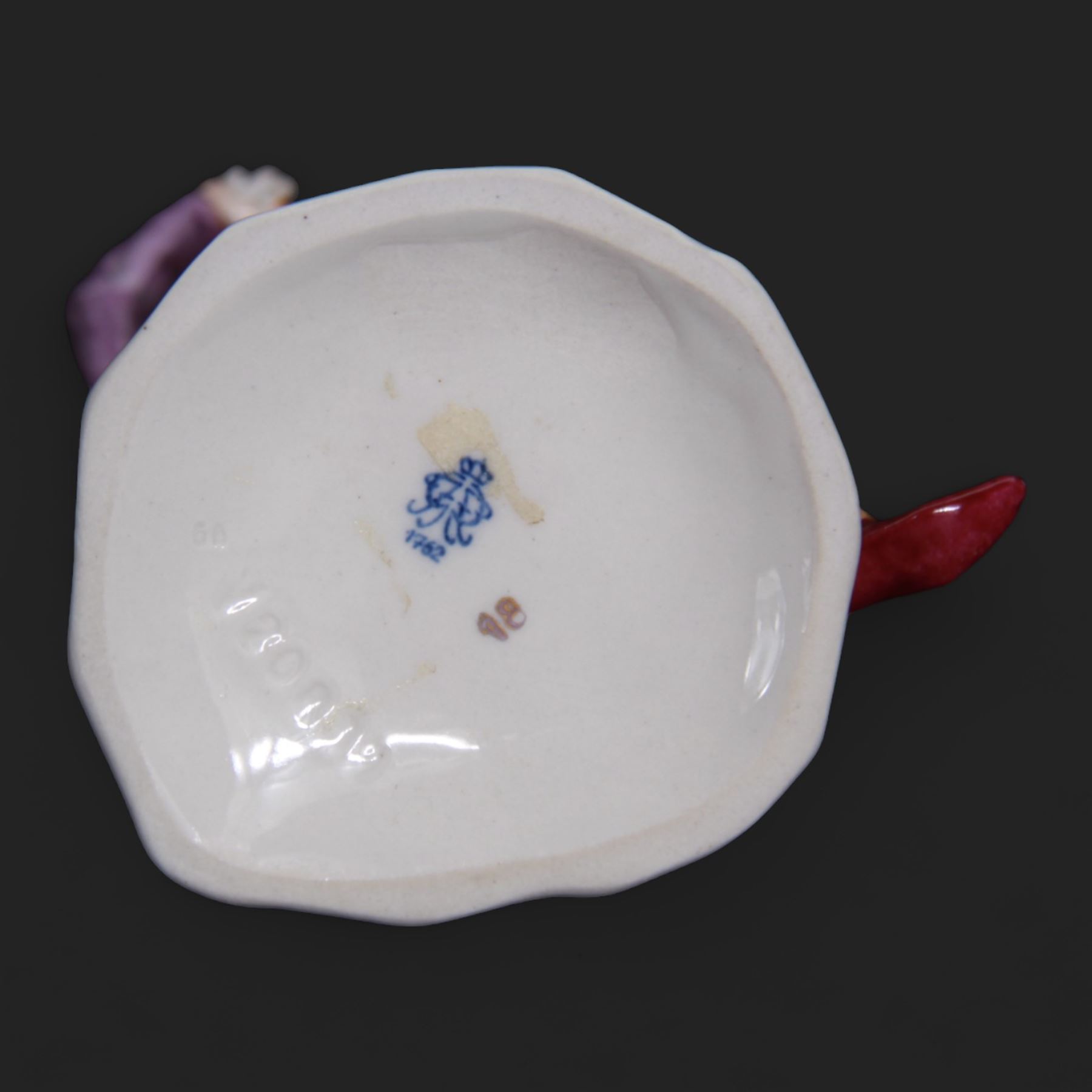 Two Volkstedt figures, comprising Piper and Harlequin, together with three Sitzendorf figures, largest H20cm 