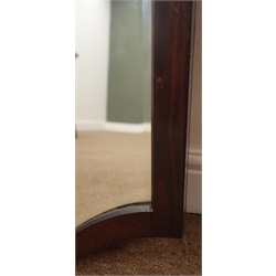  Large rectangular bevel edge mirror with marquetry detailing (W45cm, H129cm), mahogany shaped bevel edged mirror and a mahogany octagonal table  