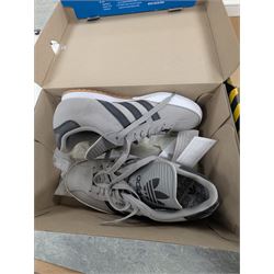 Pair of men's Adidas Samba trainers, Iron Maiden Trooper Beer, three DeAgostini Jaguar E Type magazines and a collection of costume jewellery