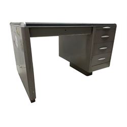 Sankey Sheldon - mid-20th century industrial metal desk, rectangular top over single pedestal fitted with three drawers and slide