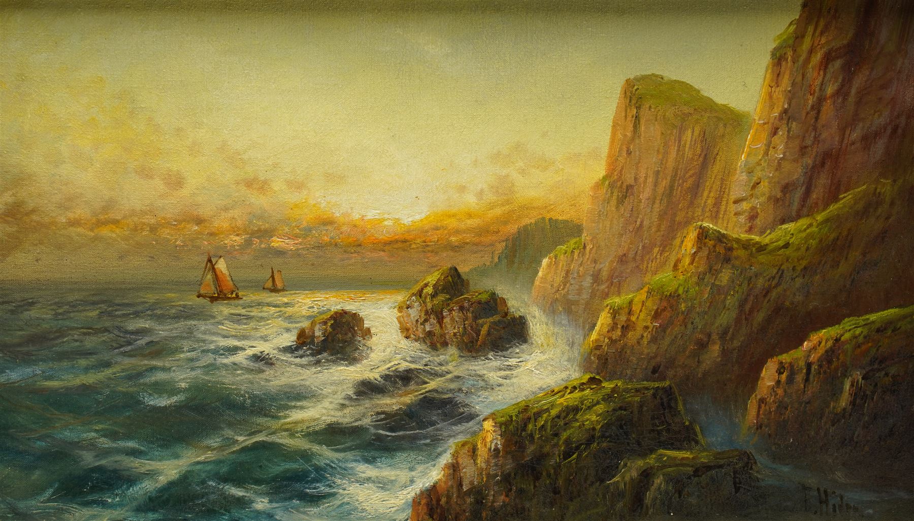 Frank Hider (British 1861-1933): 'The Glory of the Western Sky', oil on canvas signed, titled verso 29cm x 49cm