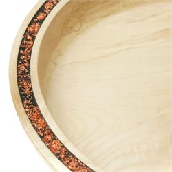 Set of four turned bowls, comprising Sycamore, Yew, Spalted Beech and Laburnam examples, the sycamore having resin with copper leaf inclusions to rim, by Chris Redfearn of Halifax, signed to base, tallest H16cm, largest D39cm (4)