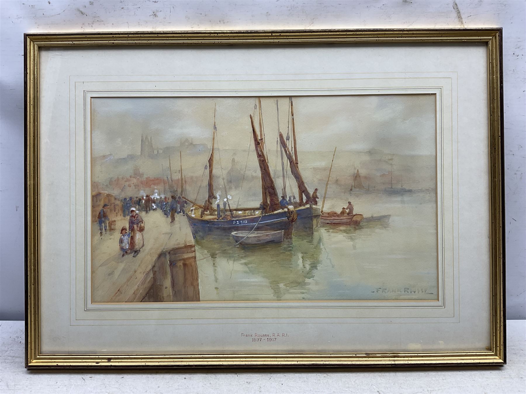 Frank Rousse (British fl.1897-1917): Whitby Harbour, watercolour signed 29cm x 49cm 