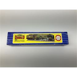 Hornby Dublo - three-rail Rebuilt West Country Class 4-6-2 locomotive 'Dorchester' No.34042 with tender, instructions and amendment sheet, guarantee and oil tube in blue striped box