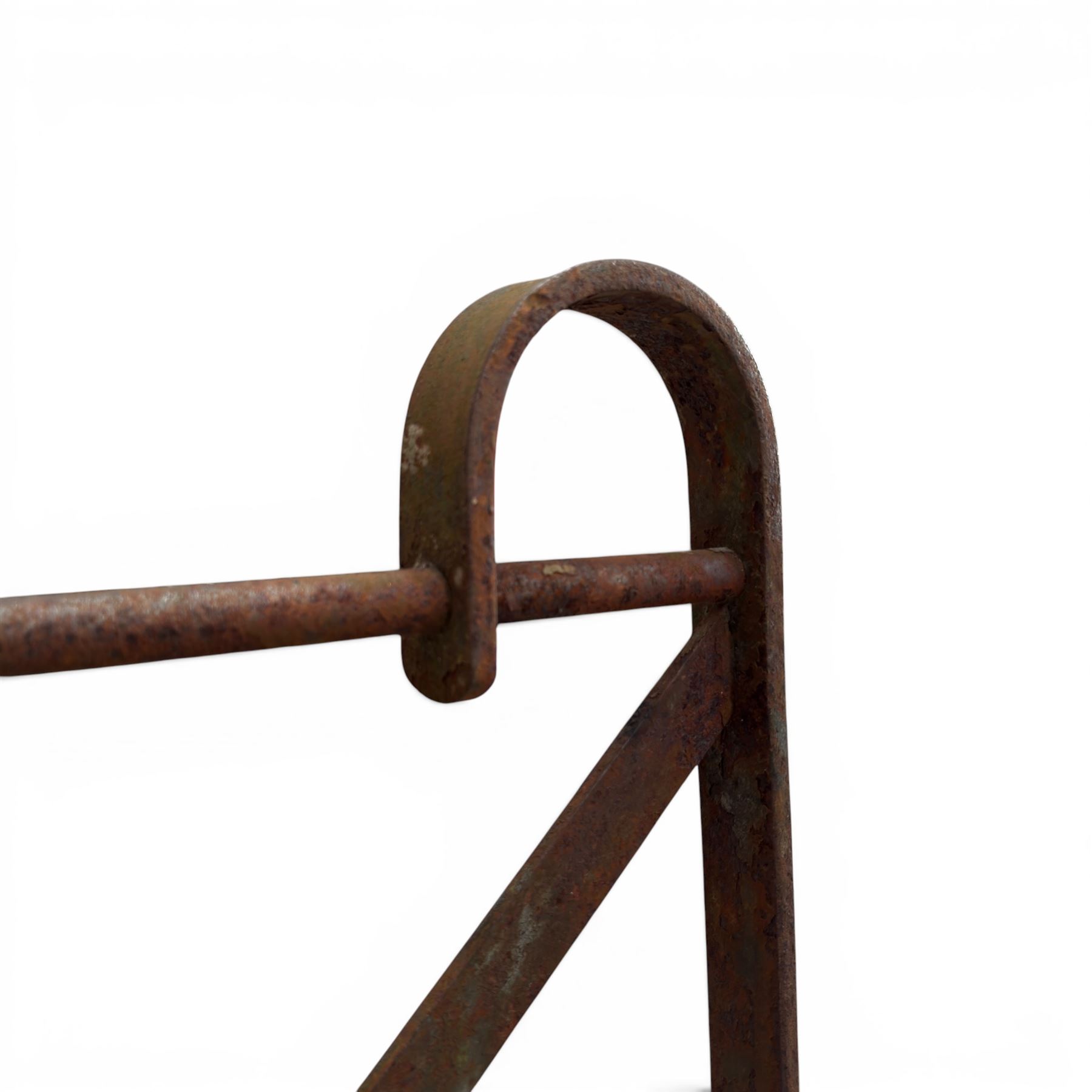 Georgian wrought iron strapwork gate, with arched cresting rail ends and hinged latch