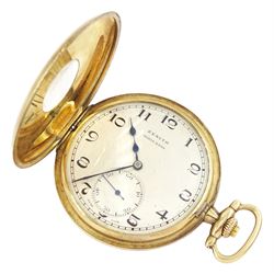 Early 20th century half hunter key wound lever pocket watch by Zenith, No. 2881056, silvered dial with Arabic numerals and subsidiary seconds dial, retailed by Mason & Son, Glasgow import mark 1928
