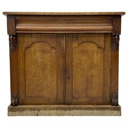 Victorian mahogany chiffonier, single frieze drawer over double cupboard, on plinth base