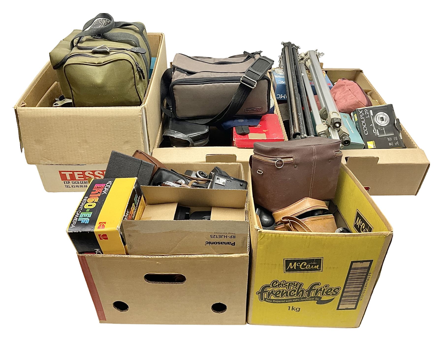 Collection of cameras and equipment, to include Boots comet 404 - X, Kodak DC25, Pentax ESPIO 90MC, olympus XA1, Kodak instamatic camera, tripods, cases, etc 