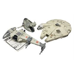 Star Wars - three space vehicles comprising B-Wing fighter and large Millenium Falcon space ship; both with instructions; and Boba Fett Slave 1; all unboxed (3)