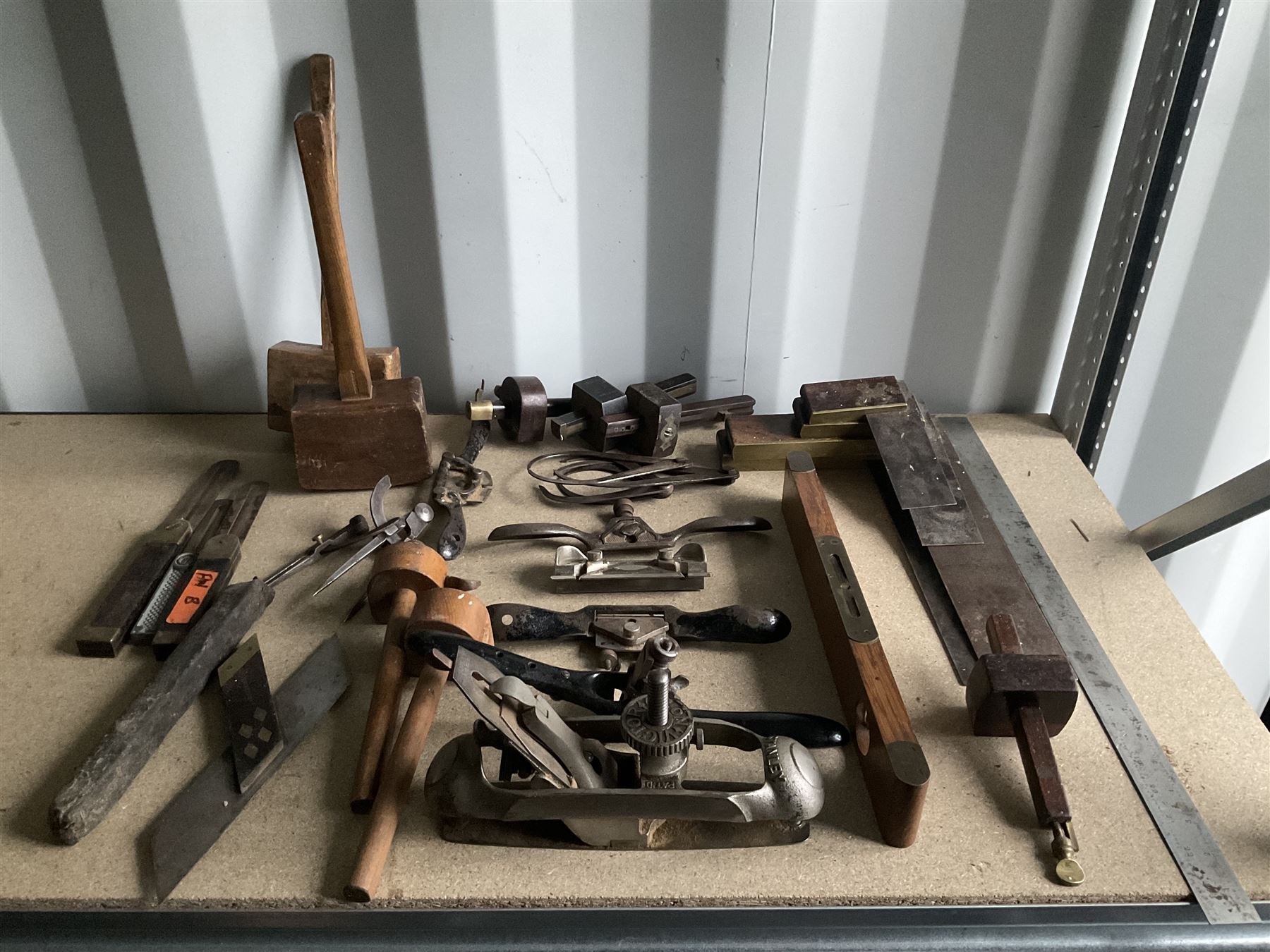 Selection of woodworking tools such as Stanley Victor No 20 compass plane, E.Preston & Sons spirit level, spokeshaves, carpenters squares and other - THIS LOT IS TO BE COLLECTED BY APPOINTMENT FROM DUGGLEBY STORAGE, GREAT HILL, EASTFIELD, SCARBOROUGH, YO11 3TX