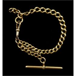 Early 20th century 15ct gold curb link bracelet, with 15ct gold T bar and 9ct gold clip, links stamped
