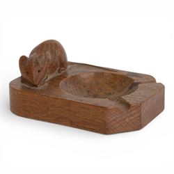 Mouseman - tooled oak ashtray, rectangular form with canted and rounded corners, carved wi...