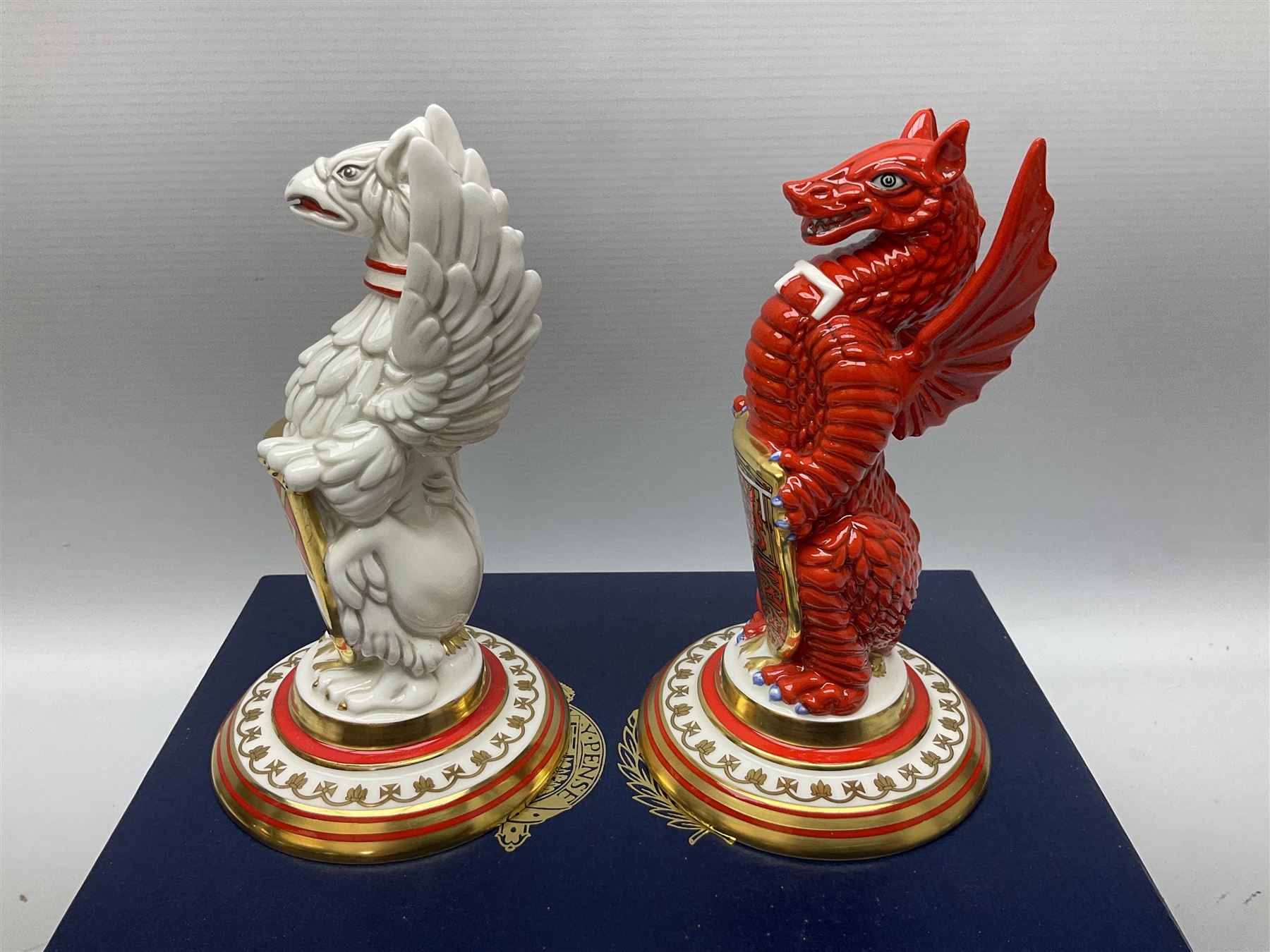 Pair of Minton Royal Wedding heraldic beasts for Mulberry Hall, 105/250 limited edition with box, H16cm