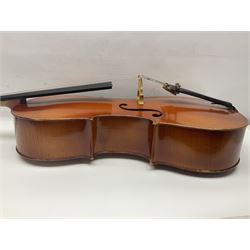 German half-size cello with 69cm two-piece maple back and ribs and spruce top; L112.5cm overall; in soft carrying case with two bows