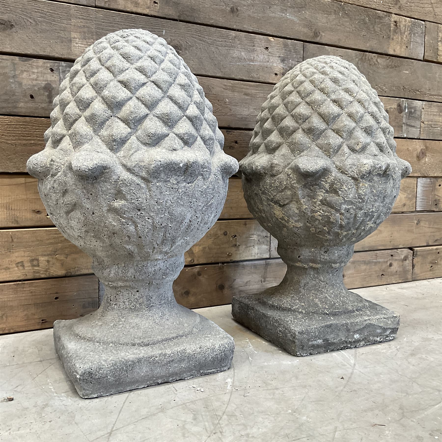Pair of cast stone Pineapple wall top or gatepost pier finials